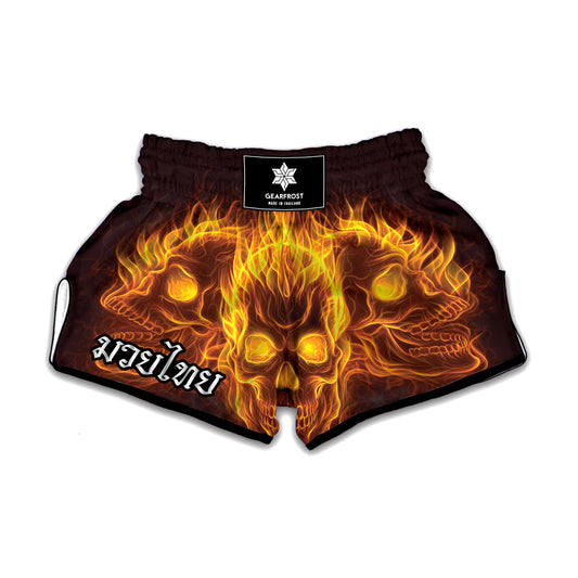 Three Flaming Skull Print Muay Thai Boxing Shorts