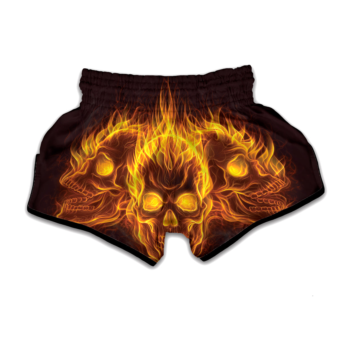 Three Flaming Skull Print Muay Thai Boxing Shorts