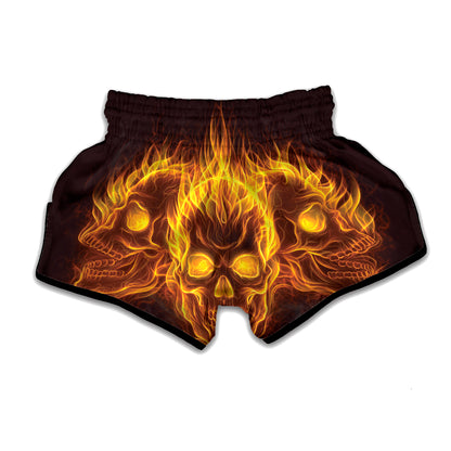 Three Flaming Skull Print Muay Thai Boxing Shorts