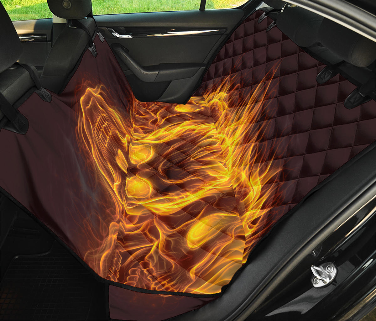 Three Flaming Skull Print Pet Car Back Seat Cover