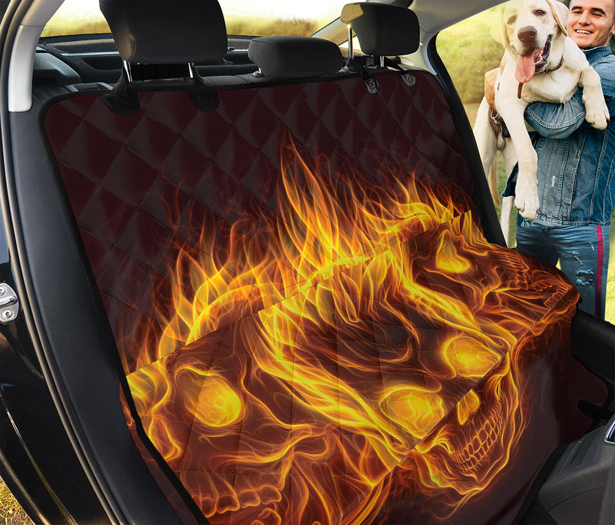 Three Flaming Skull Print Pet Car Back Seat Cover