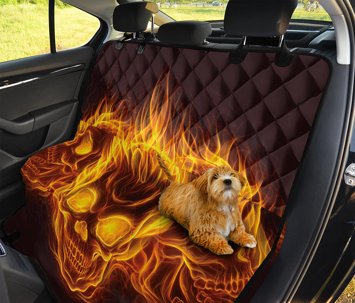 Three Flaming Skull Print Pet Car Back Seat Cover