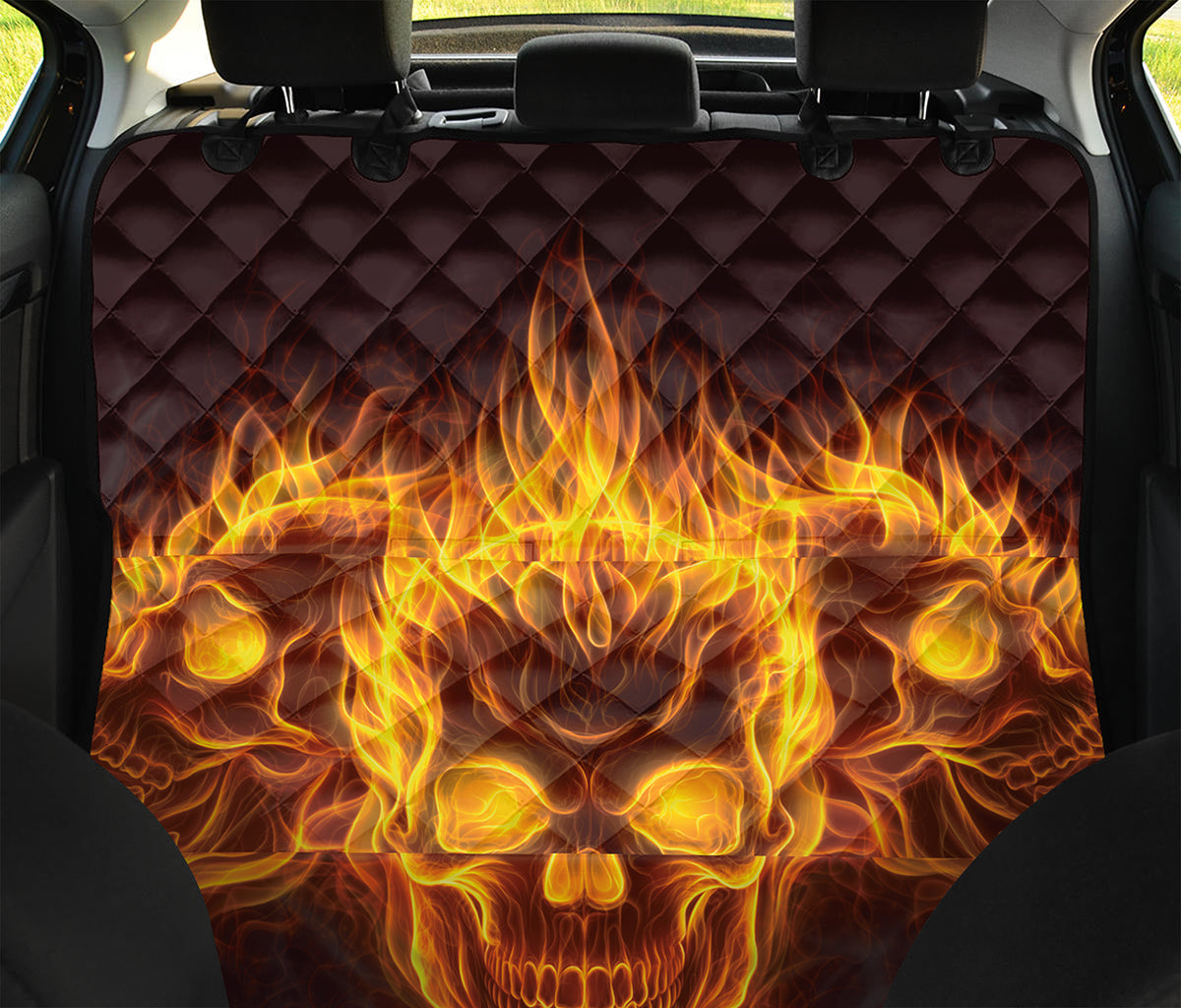 Three Flaming Skull Print Pet Car Back Seat Cover