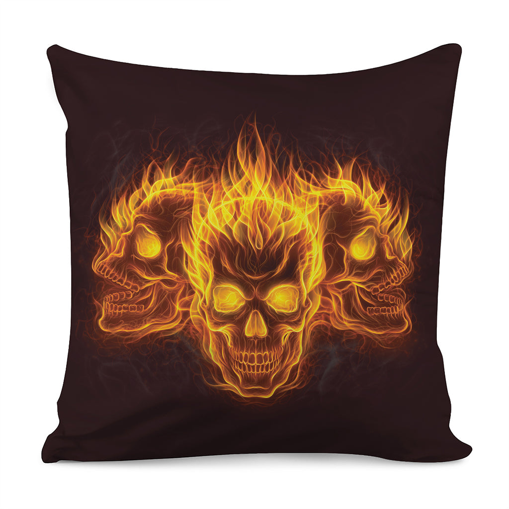 Three Flaming Skull Print Pillow Cover