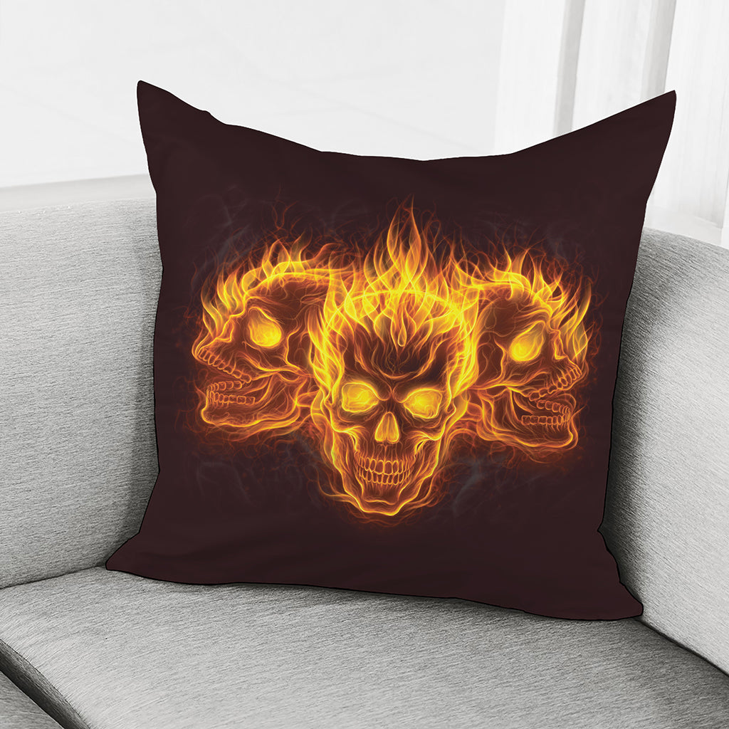 Three Flaming Skull Print Pillow Cover
