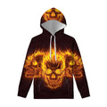 Three Flaming Skull Print Pullover Hoodie
