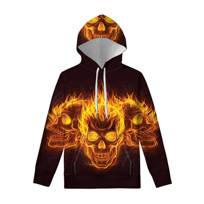 Three Flaming Skull Print Pullover Hoodie