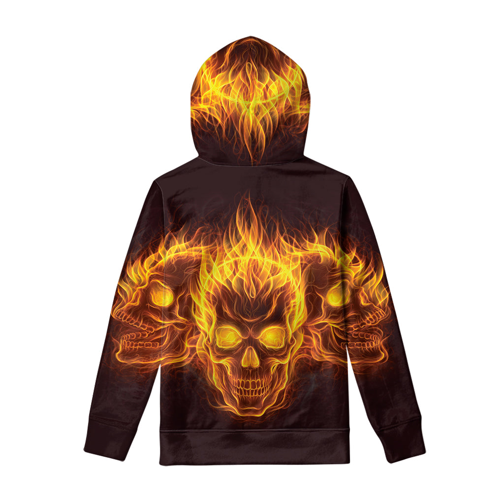 Three Flaming Skull Print Pullover Hoodie