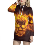 Three Flaming Skull Print Pullover Hoodie Dress
