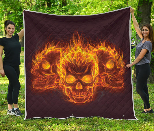 Three Flaming Skull Print Quilt