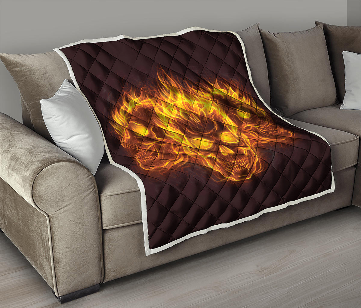 Three Flaming Skull Print Quilt