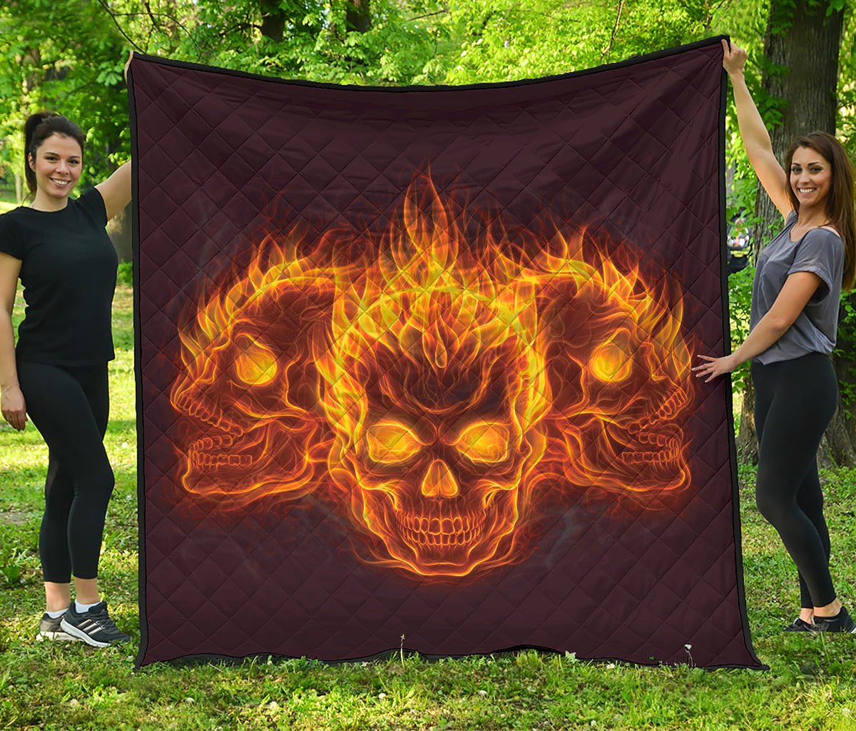 Three Flaming Skull Print Quilt