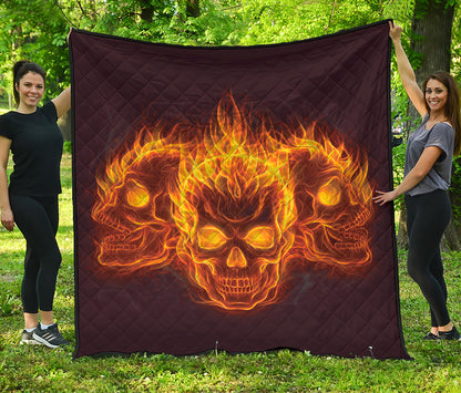 Three Flaming Skull Print Quilt