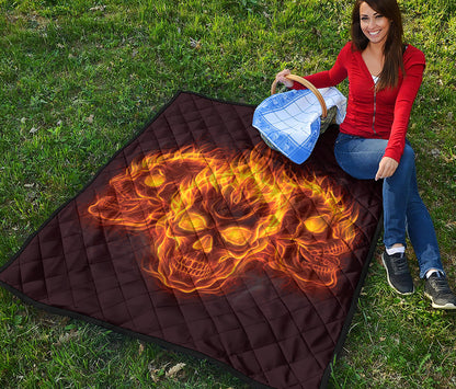 Three Flaming Skull Print Quilt