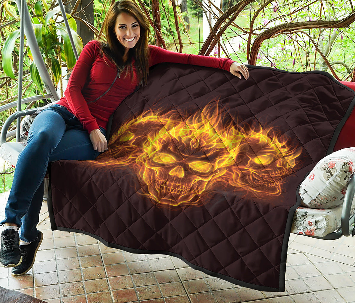 Three Flaming Skull Print Quilt