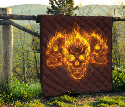 Three Flaming Skull Print Quilt