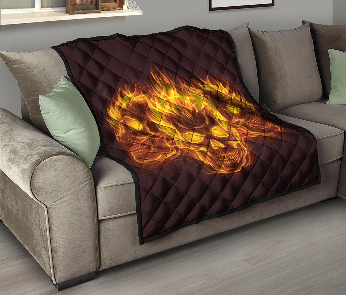 Three Flaming Skull Print Quilt