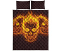 Three Flaming Skull Print Quilt Bed Set