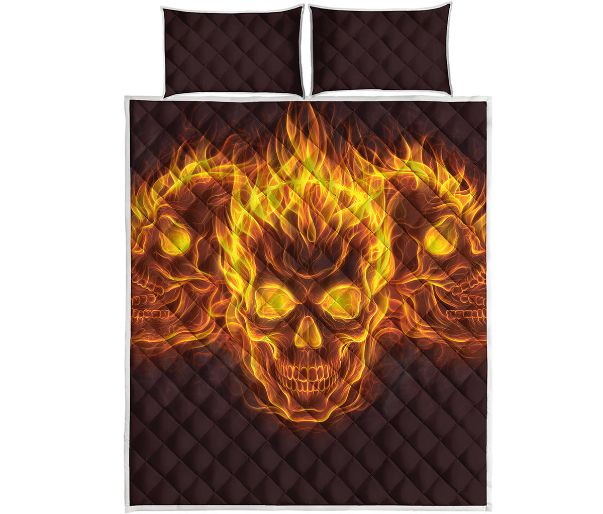 Three Flaming Skull Print Quilt Bed Set