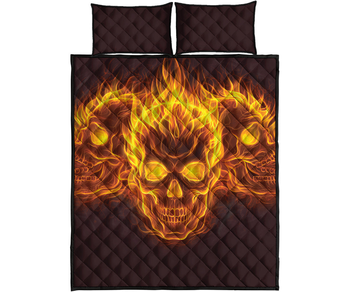 Three Flaming Skull Print Quilt Bed Set