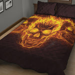 Three Flaming Skull Print Quilt Bed Set