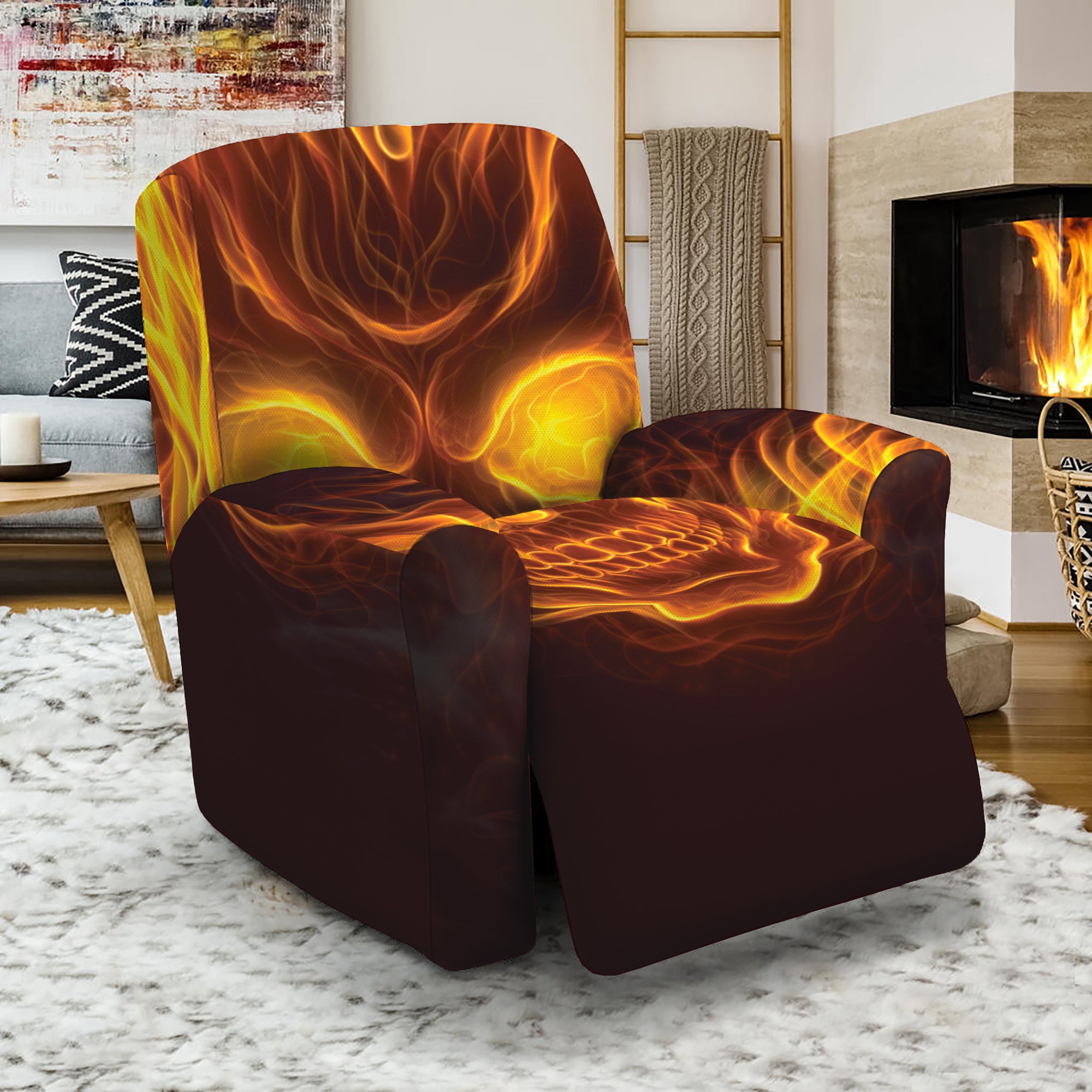 Three Flaming Skull Print Recliner Slipcover