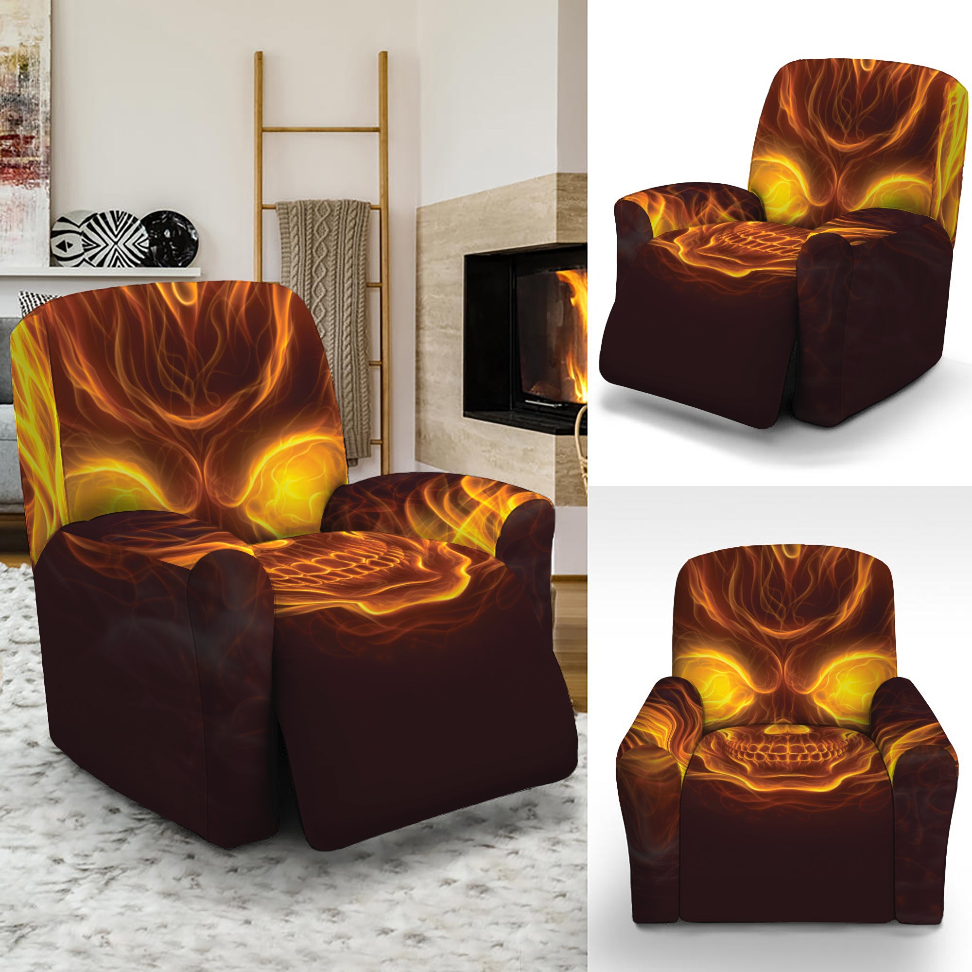 Three Flaming Skull Print Recliner Slipcover