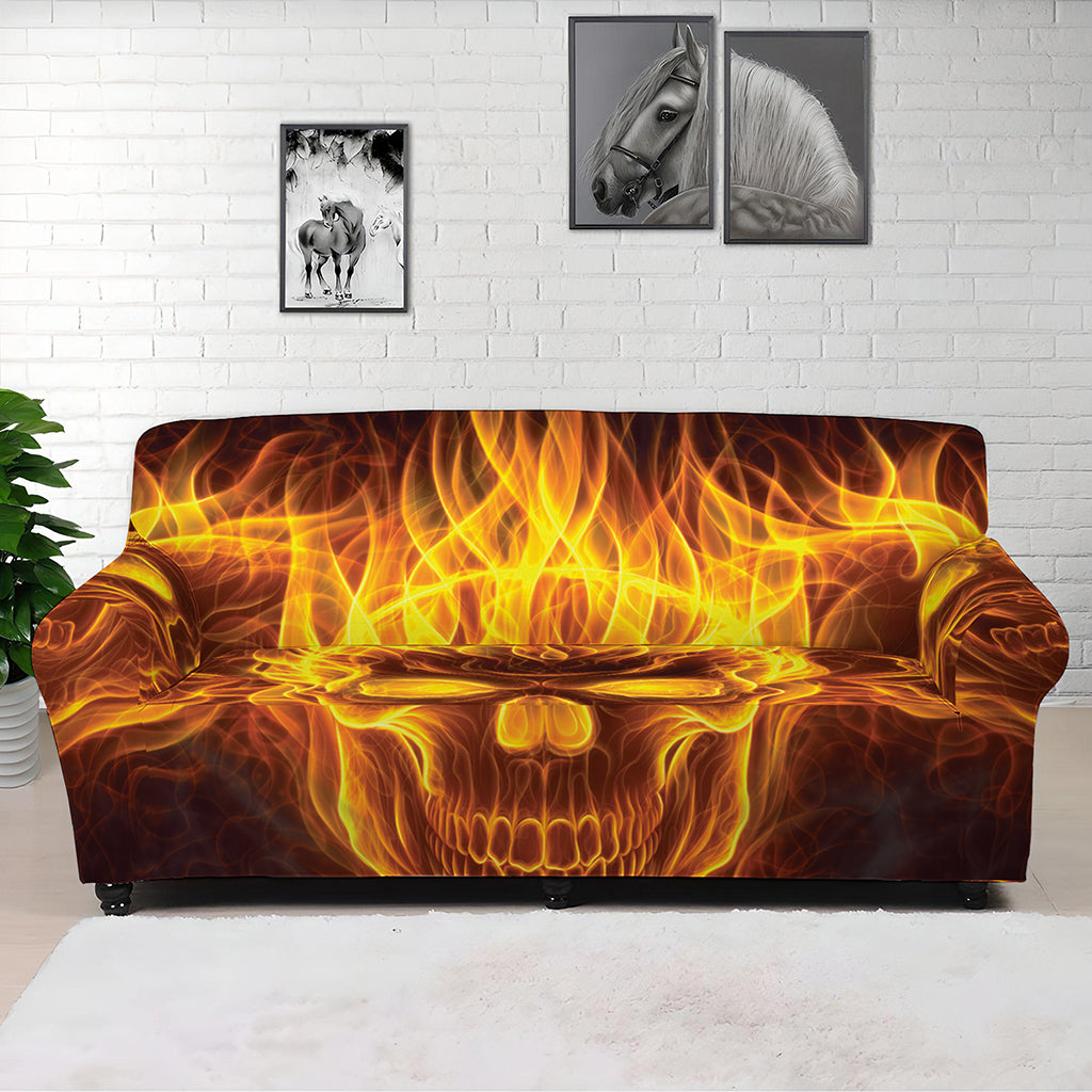 Three Flaming Skull Print Sofa Cover