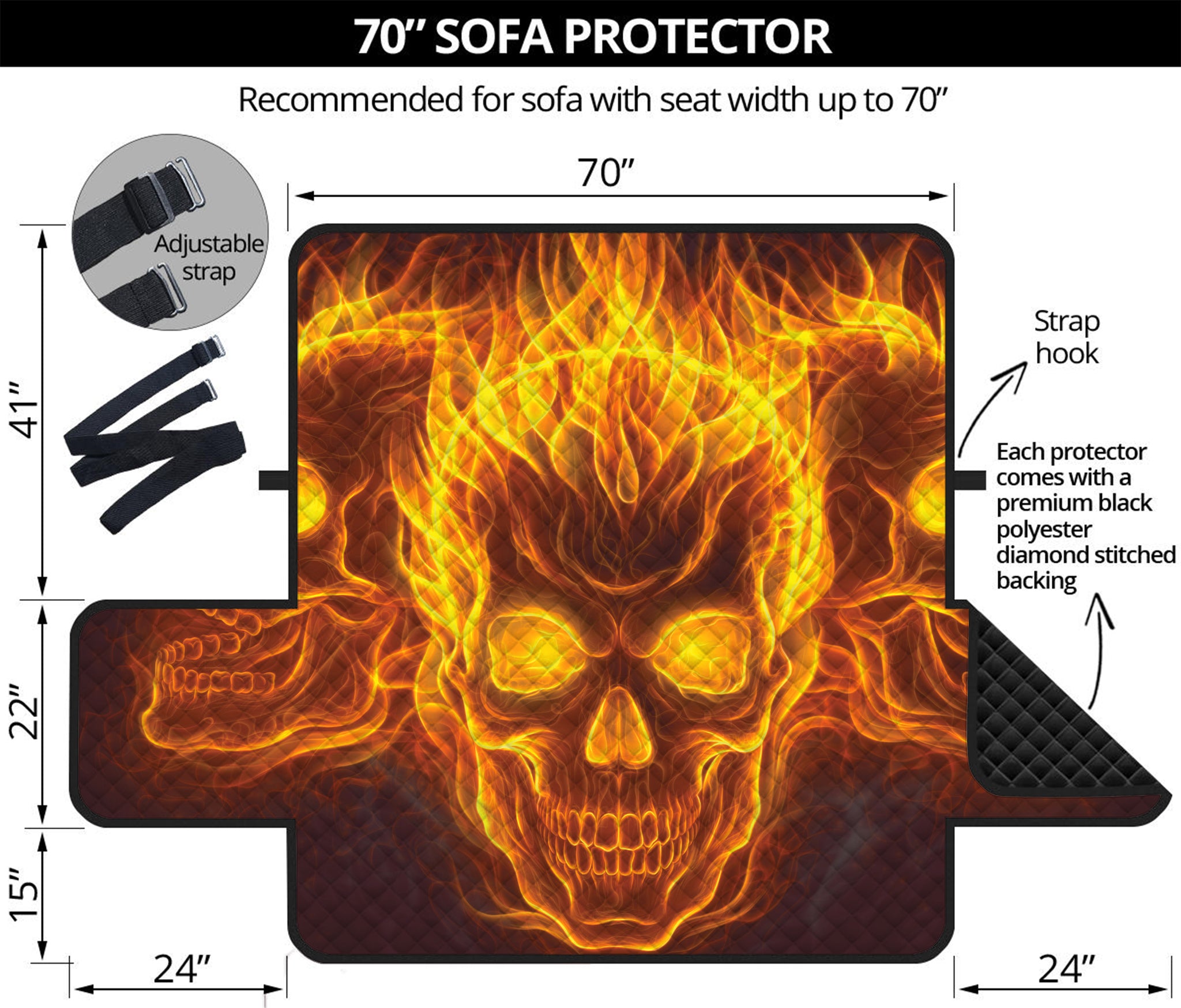 Three Flaming Skull Print Sofa Protector