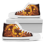 Three Flaming Skull Print White High Top Shoes