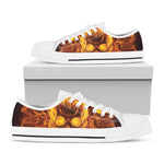 Three Flaming Skull Print White Low Top Shoes