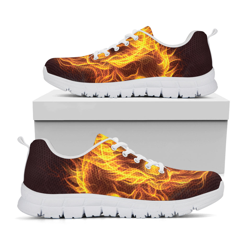 Three Flaming Skull Print White Sneakers