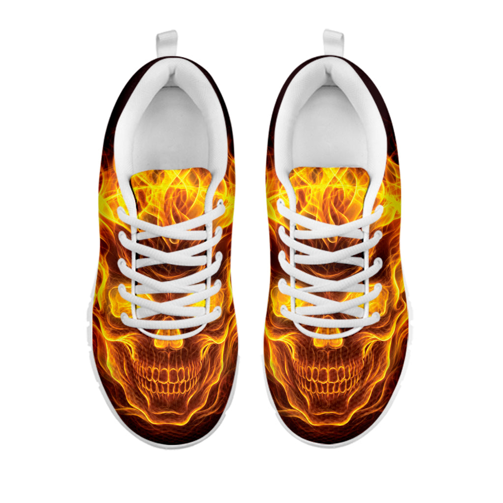 Three Flaming Skull Print White Sneakers