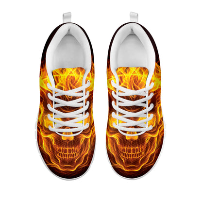 Three Flaming Skull Print White Sneakers
