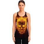 Three Flaming Skull Print Women's Racerback Tank Top