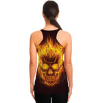 Three Flaming Skull Print Women's Racerback Tank Top