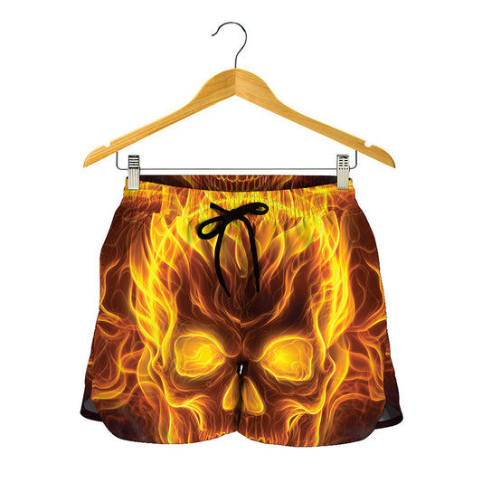 Three Flaming Skull Print Women's Shorts