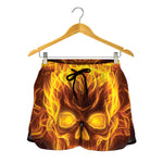 Three Flaming Skull Print Women's Shorts