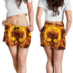 Three Flaming Skull Print Women's Shorts