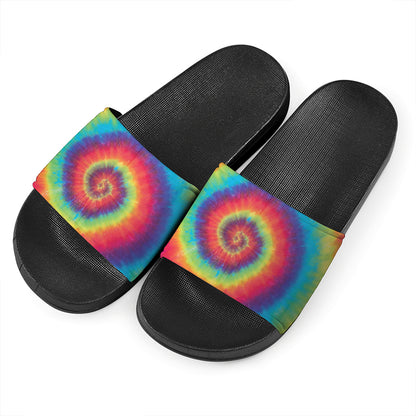 Tie Dye Print Black Slide Sandals
