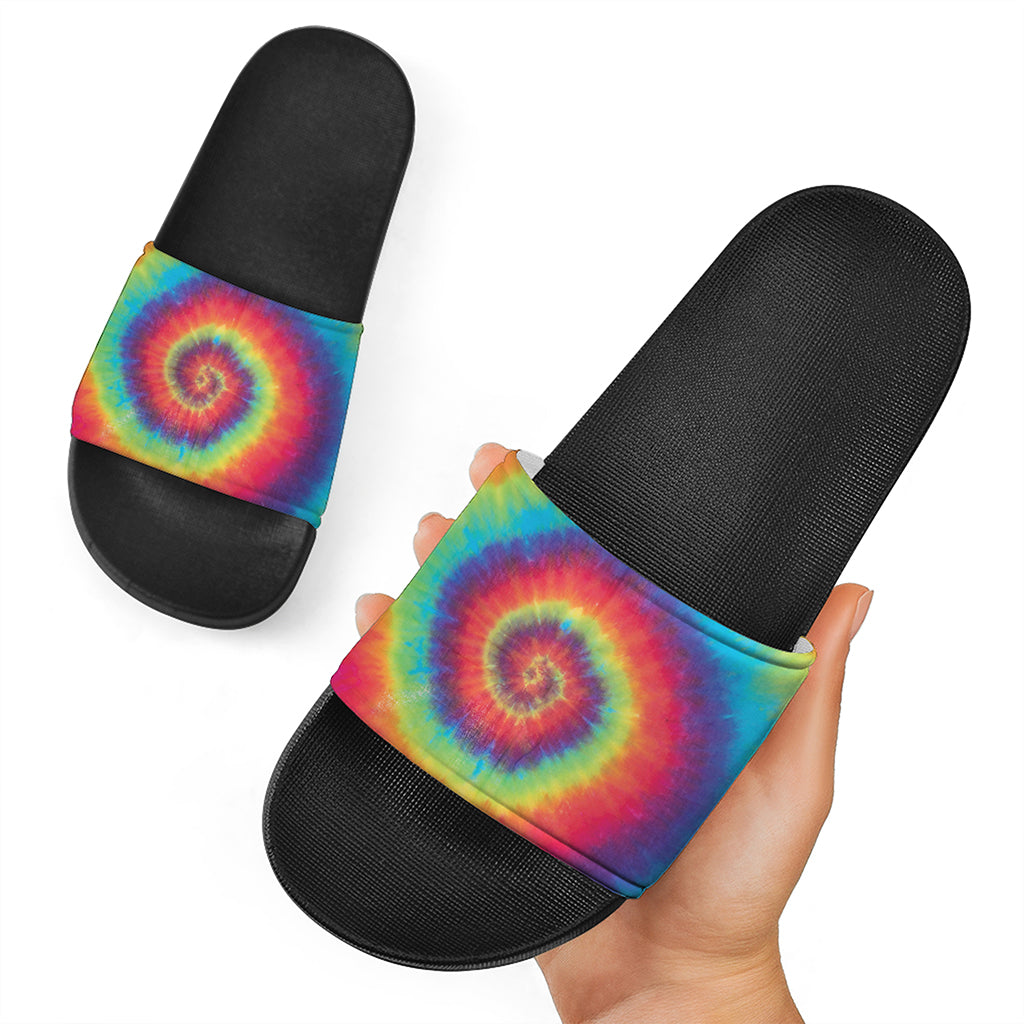 Tie Dye Print Black Slide Sandals