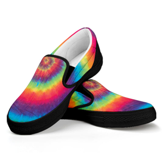 Tie Dye Print Black Slip On Shoes