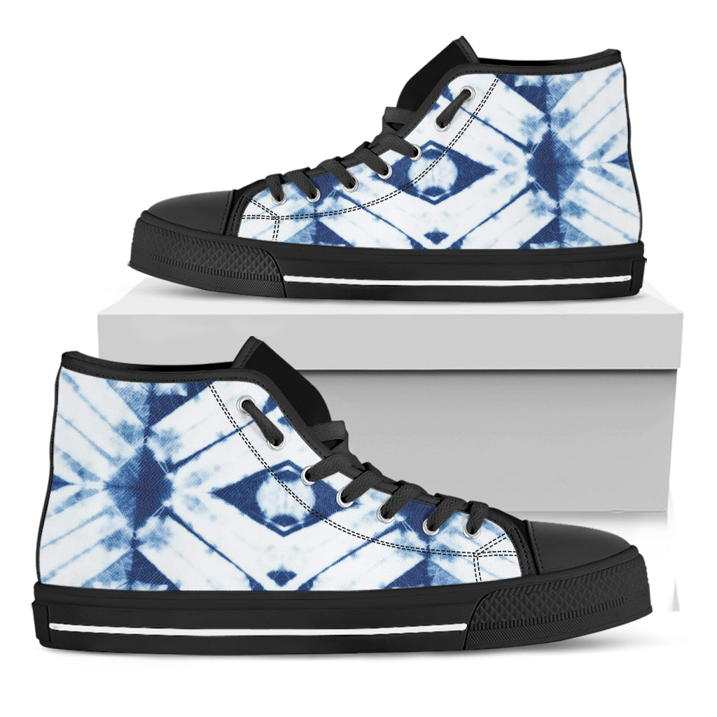 Tie Dye Shibori Pattern Print Black High Top Shoes