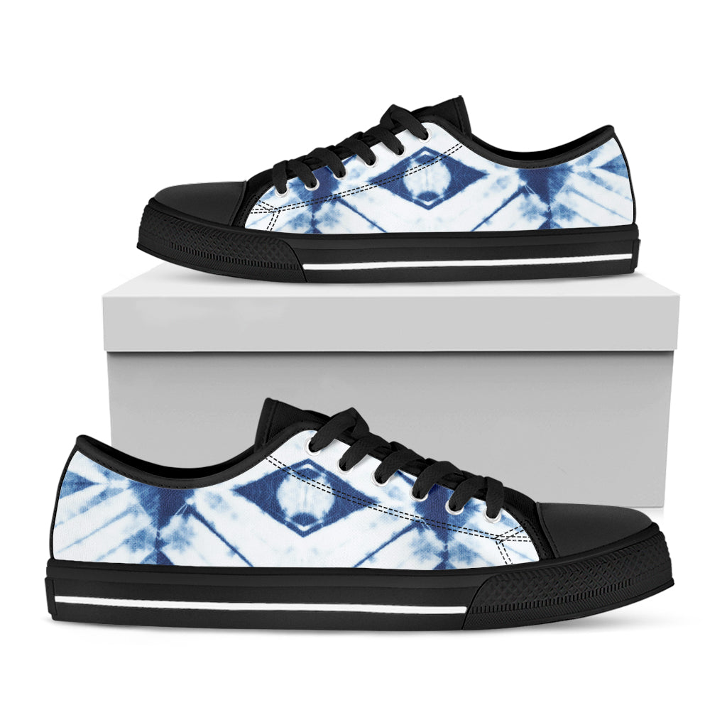 Tie Dye Shibori Pattern Print Black Low Top Shoes