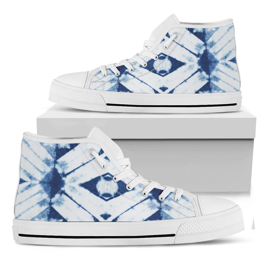 Tie Dye Shibori Pattern Print White High Top Shoes