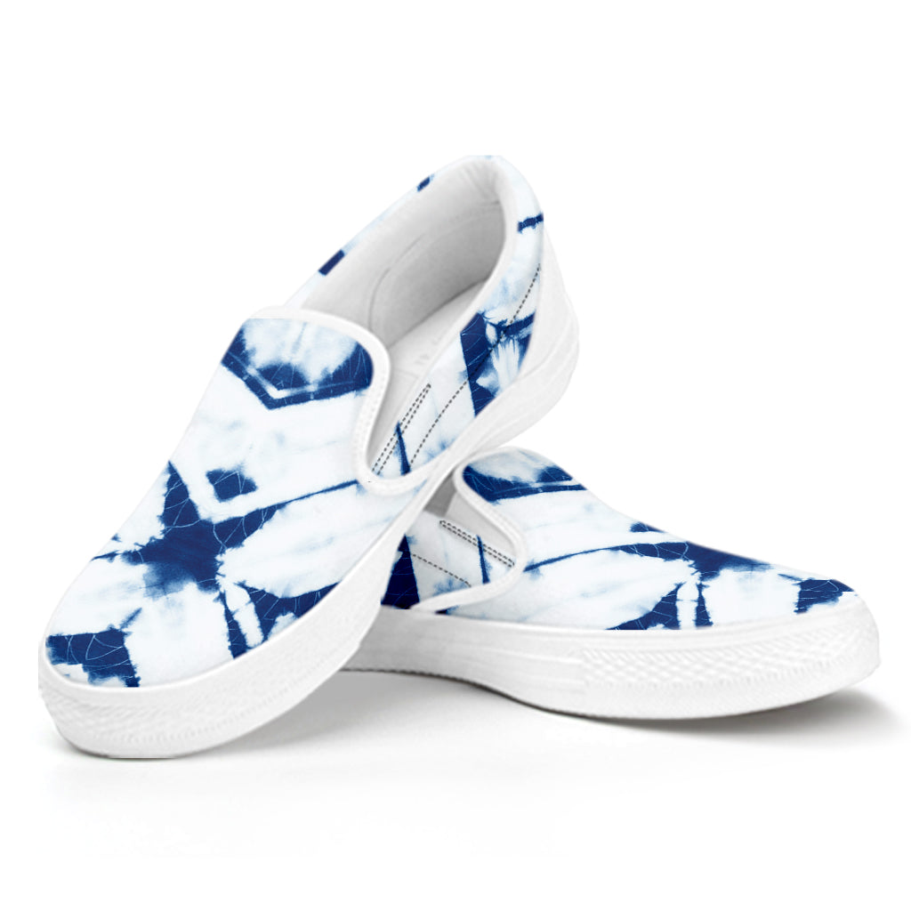 Tie Dye Shibori Pattern Print White Slip On Shoes