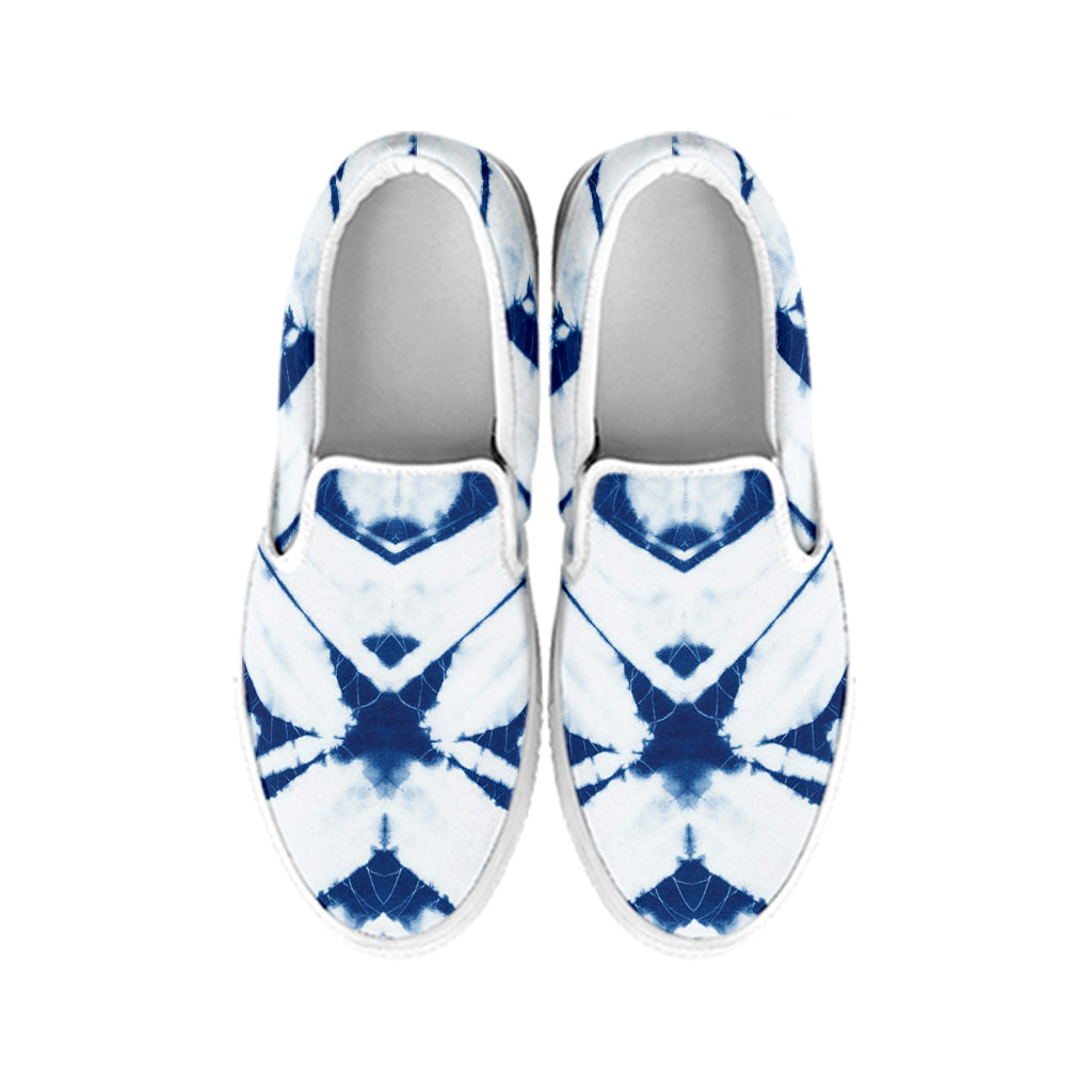 Tie Dye Shibori Pattern Print White Slip On Shoes