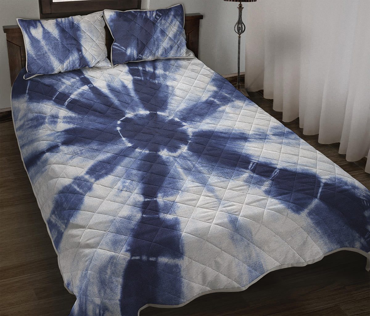 Tie Dye Shibori Print Quilt Bed Set