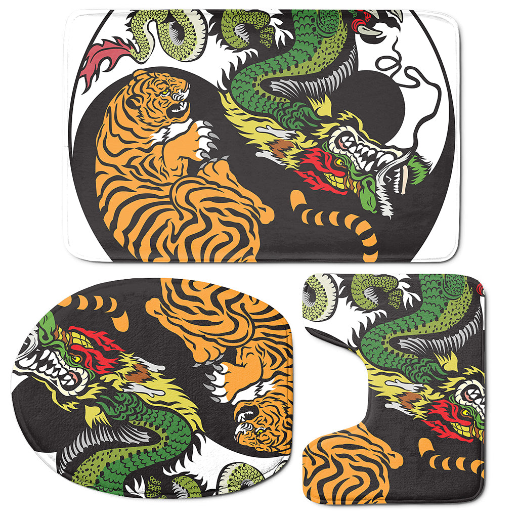 Tiger And Dragon Yin Yang Print 3 Piece Bath Mat Set