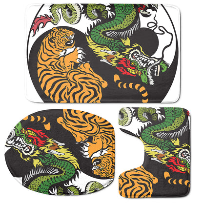 Tiger And Dragon Yin Yang Print 3 Piece Bath Mat Set